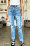 Judy Blue Full Size Distressed Straight Jeans with Patch Pockets - Trendsi