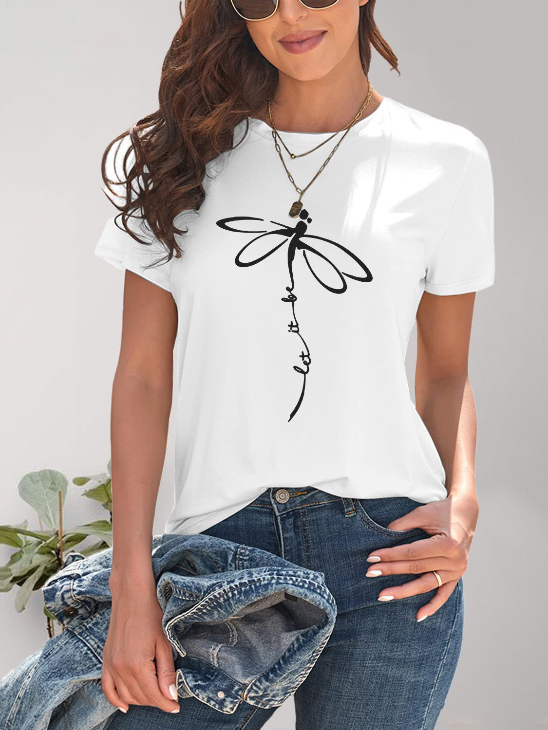 Dragonfly Graphic Round Neck Short Sleeve T-Shirt Trendsi