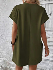 Pocketed Round Neck Short Sleeve Dress - Flyclothing LLC