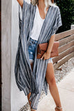 Striped Open Front Longline Cover Up - Flyclothing LLC