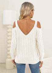 Cable-Knit Heart V-Neck Sweater - Trendsi