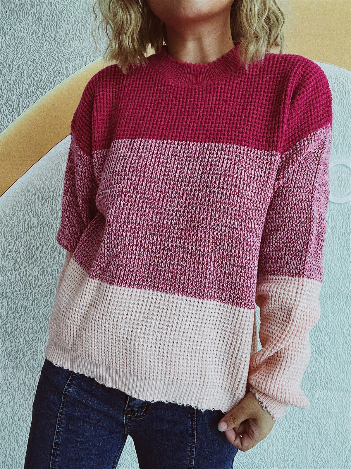 Color Block Long Sleeve Sweater - Trendsi