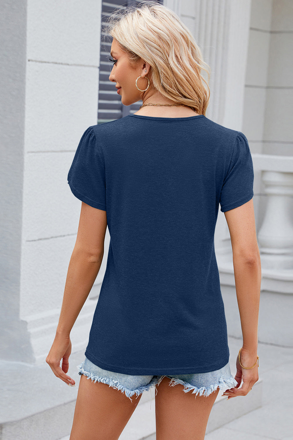 V-Neck Petal Sleeve T-Shirt - Flyclothing LLC