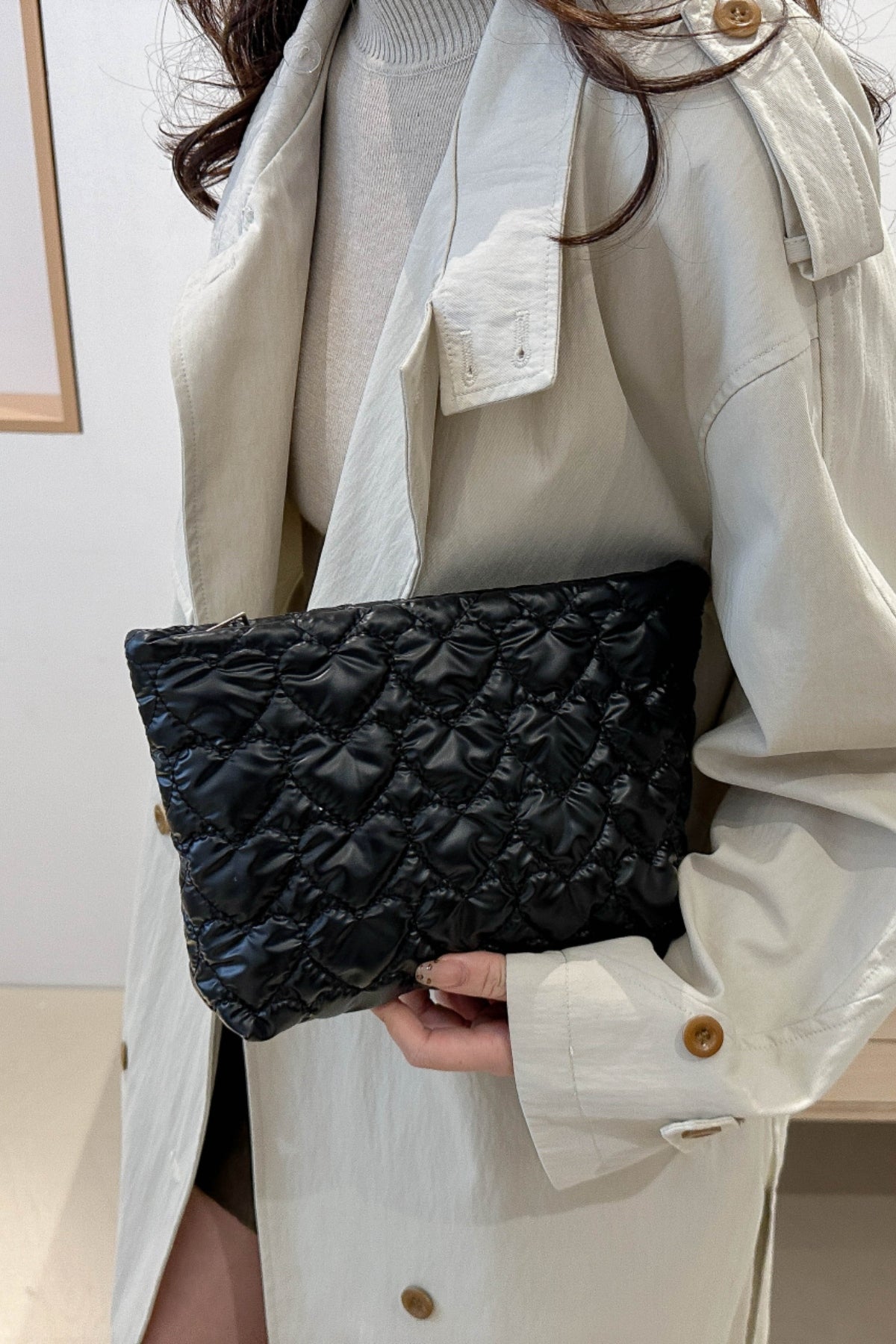 Ruched Heart Clutch with Zipper