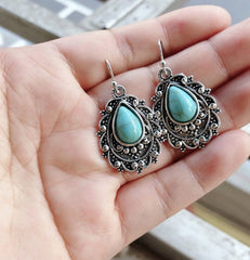 Artificial Turquoise Alloy Teardrop Dangle Earrings - Trendsi