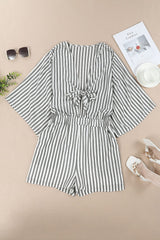 Tied Striped Three-Quarter Sleeve Romper Trendsi