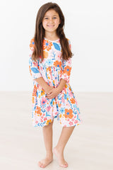 Colorful Carnations 3/4 Sleeve Pocket Twirl Dress - Mila & Rose ®