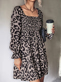 Leopard Smocked Flounce Sleeve Mini Dress - Trendsi