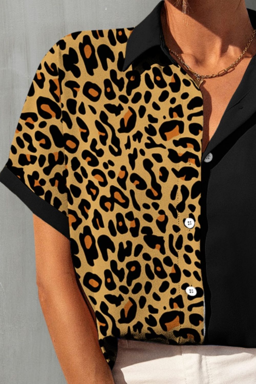 Leopard Button Up Short Sleeve Shirt - Flyclothing LLC