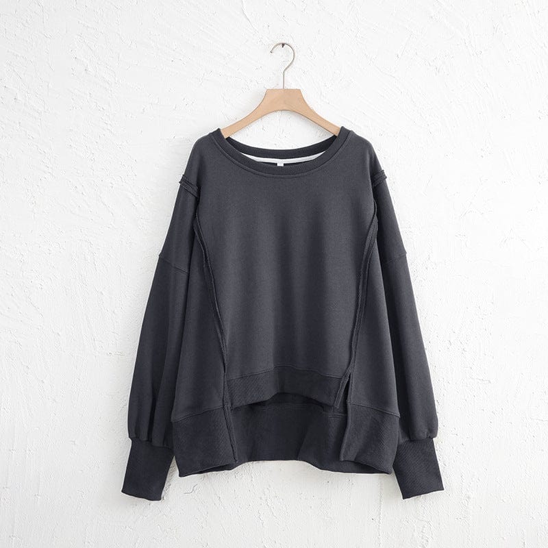 Exposed Seam High-Low Long Sleeve Sweatshirt - Trendsi