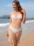 Fringe Openwork Wide Strap Cover Up - Flyclothing LLC