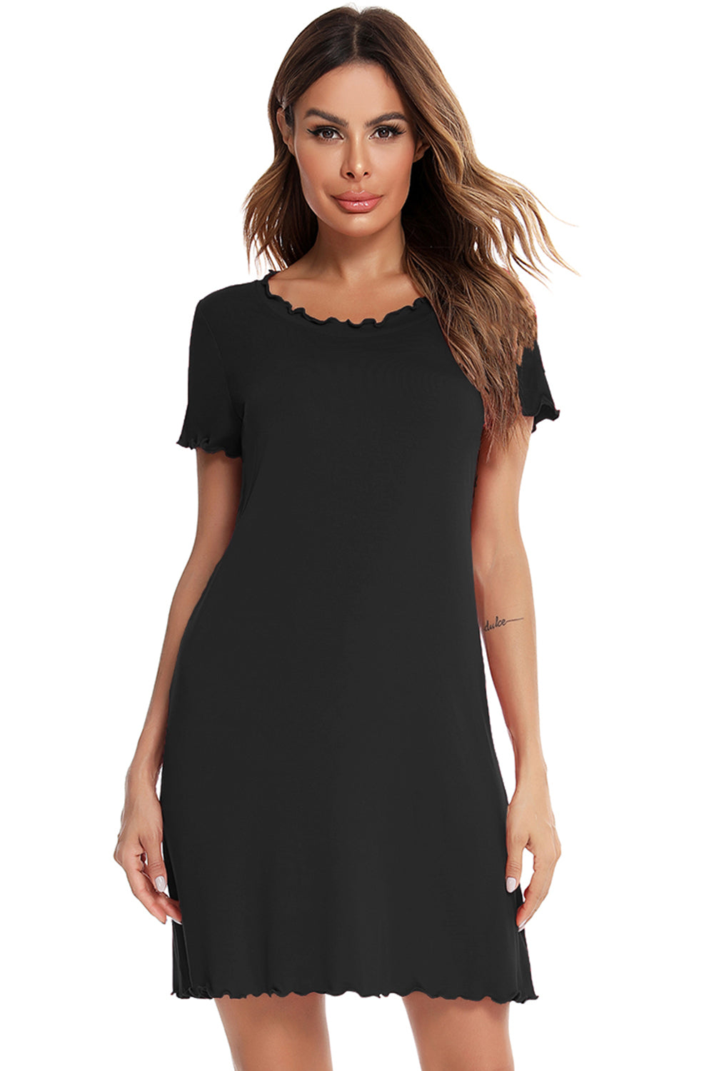 Round Neck Short Sleeve Lounge Dress - Flyclothing LLC