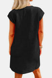 Textured Round Neck Cap Sleeve Dress Trendsi