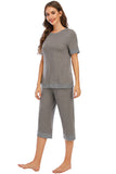 Round Neck Short Sleeve Top and Capris Pants Lounge Set - Flyclothing LLC