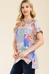 Celeste Full Size Round Neck Short Sleeve Floral T-Shirt - Trendsi