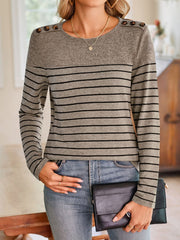 Lovelet Striped Round Neck Long Sleeve T-Shirt - Trendsi