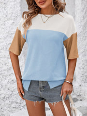 Color Block Round Neck Half Sleeve T-Shirt - Trendsi