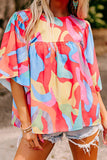 Printed Round Neck Half Sleeve Blouse - Flyclothing LLC