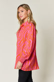 Double Take Full Size Printed Smocked Long Sleeve Blouse - Flyclothing LLC