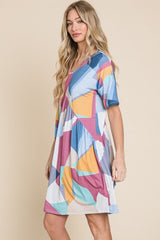 BOMBOM Ruched Color Block Short Sleeve Dress - Trendsi