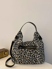 Leopard Polyester Shoulder Bag with Zippers - Trendsi