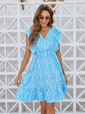 Ruffled Ditsy Floral Surplice Mini Dress - Flyclothing LLC