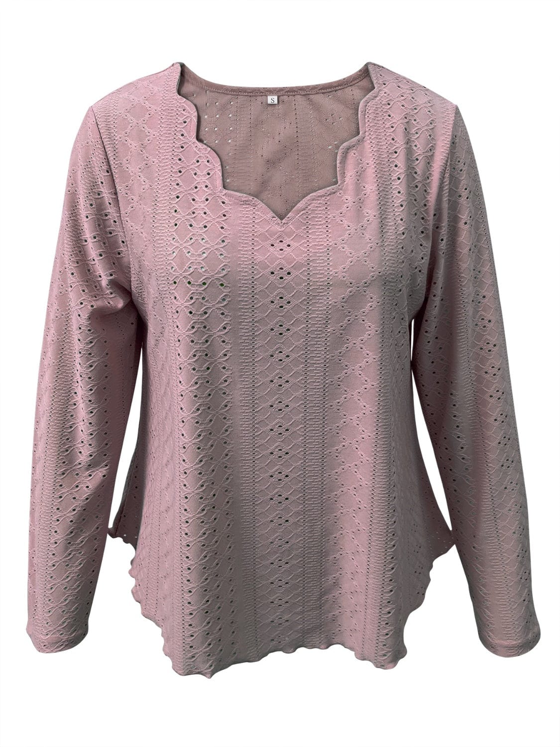 Eyelet Long Sleeve Blouse - Trendsi