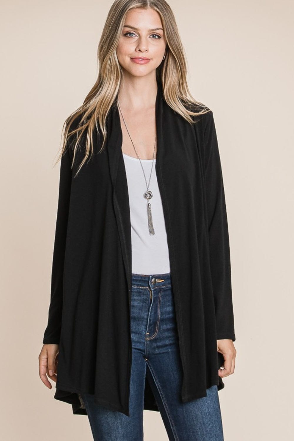 BOMBOM Open Front Long Sleeve Cardigan - Trendsi