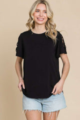 Culture Code Round Neck Crisscross Short Sleeve T-Shirt Trendsi