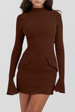 Mock Neck Long Sleeve Mini Dress - Trendsi