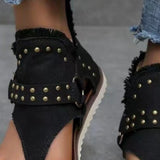 Studded Raw Hem Flat Sandals Trendsi