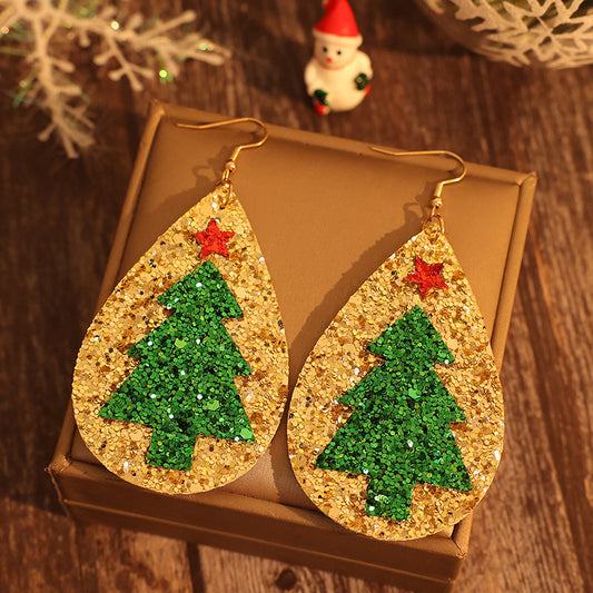 PU Leather Christmas Tree Earrings - Trendsi