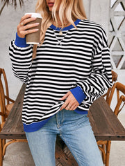 Contrast Striped Long Sleeve Sweatshirt - Trendsi