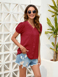 Swiss Dot Lace Detail V-Neck Blouse - Flyclothing LLC