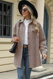 Houndstooth Button Up Dropped Shoulder Coat - Trendsi