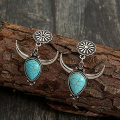 Artificial Turquoise Alloy Cow Head Earrings - Trendsi