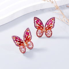 Alloy Inlaid Rhinestone Butterfly Earrings - Flyclothing LLC