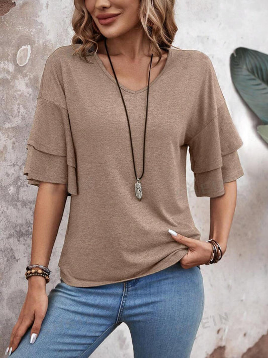 V-Neck Half Sleeve Blouse Trendsi