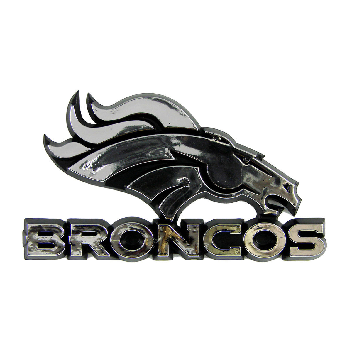 Denver Broncos Molded Chrome Plastic Emblem, with Wordmark