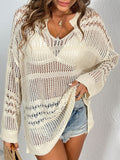 Cutout Notched Long Sleeve Cover-Up - Flyclothing LLC