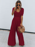 Scoop Neck Short Sleeve Jumpsuit Trendsi