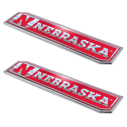 Nebraska Cornhuskers 2 Piece Heavy Duty Aluminum Embossed Truck Emblem Set - Nebraska