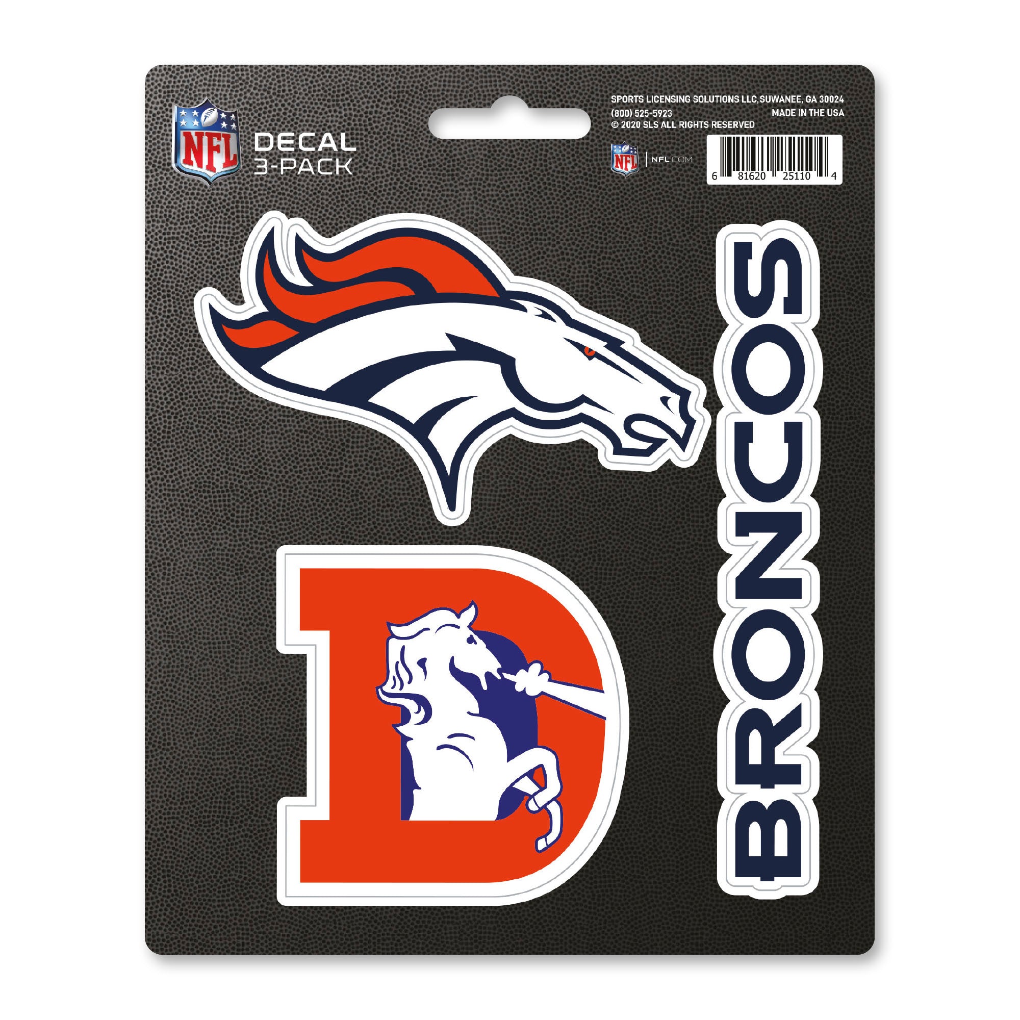 Denver Broncos 3 Piece Decal Sticker Set