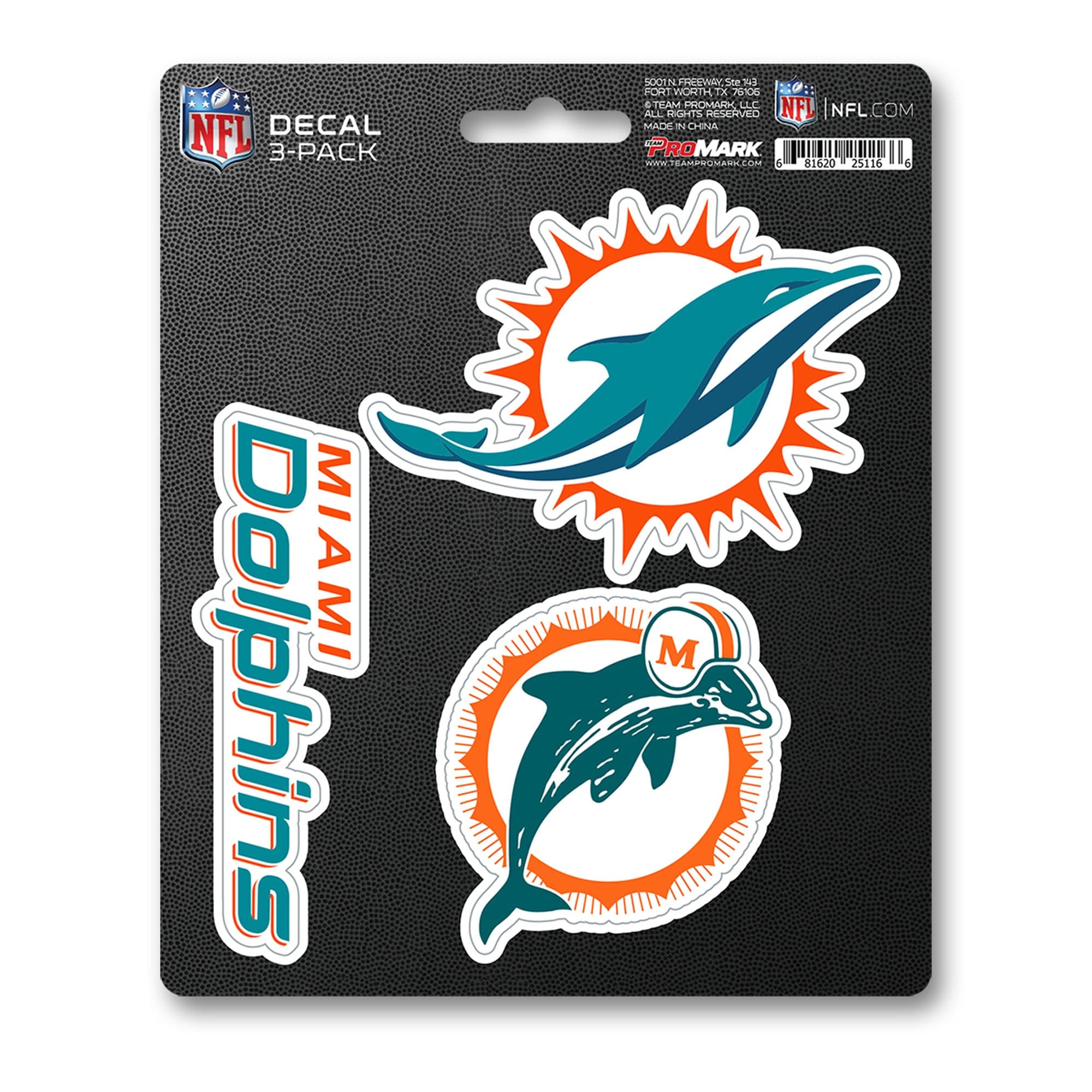 Miami Dolphins 3 Piece Decal Sticker Set