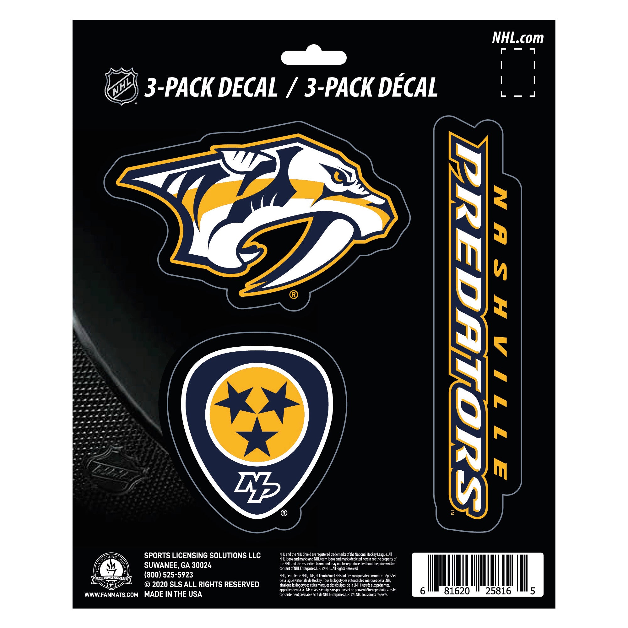 Nashville Predators 3 Piece Decal Sticker Set