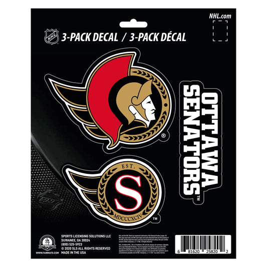 Ottawa Senators 3 Piece Decal Sticker Set