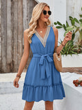 Tied Frill Sleeveless Mini Dress - Flyclothing LLC