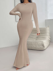 Devine Backless Round Neck Long Sleeve Maxi Dress