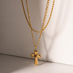 18K Gold-Plated Double Layered Cross Necklace