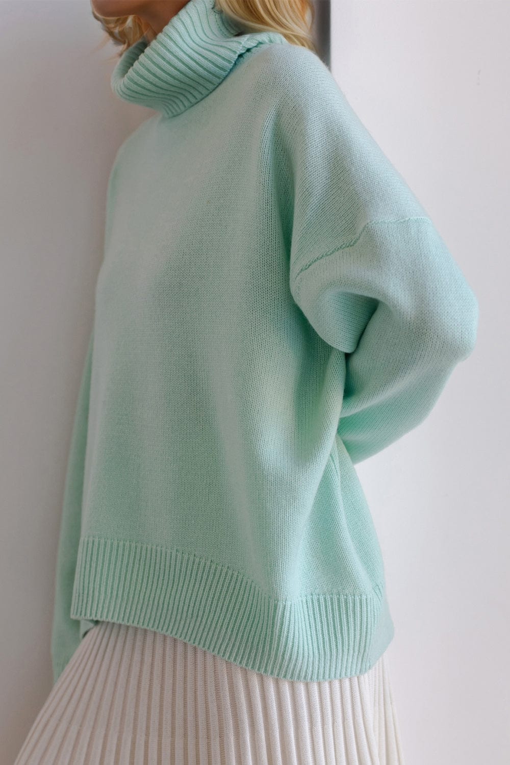 Basic Bae Turtleneck Dropped Shoulder Long Sleeve Sweater - Trendsi